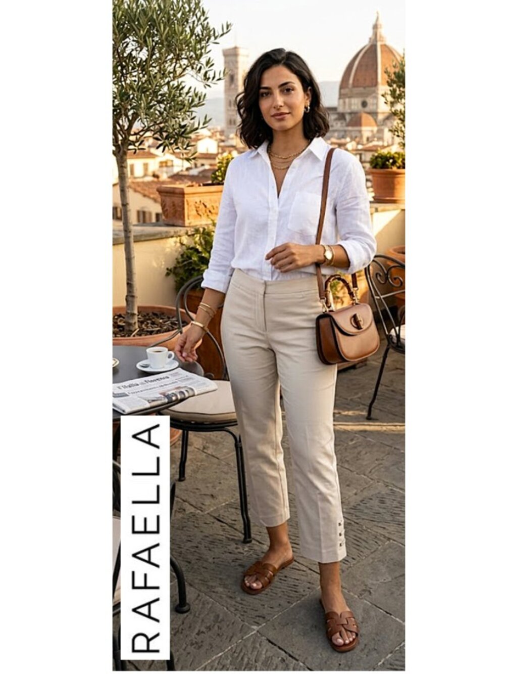 (3 for $30) RAFAELLA - Beige cotton blend cropped straight leg pants